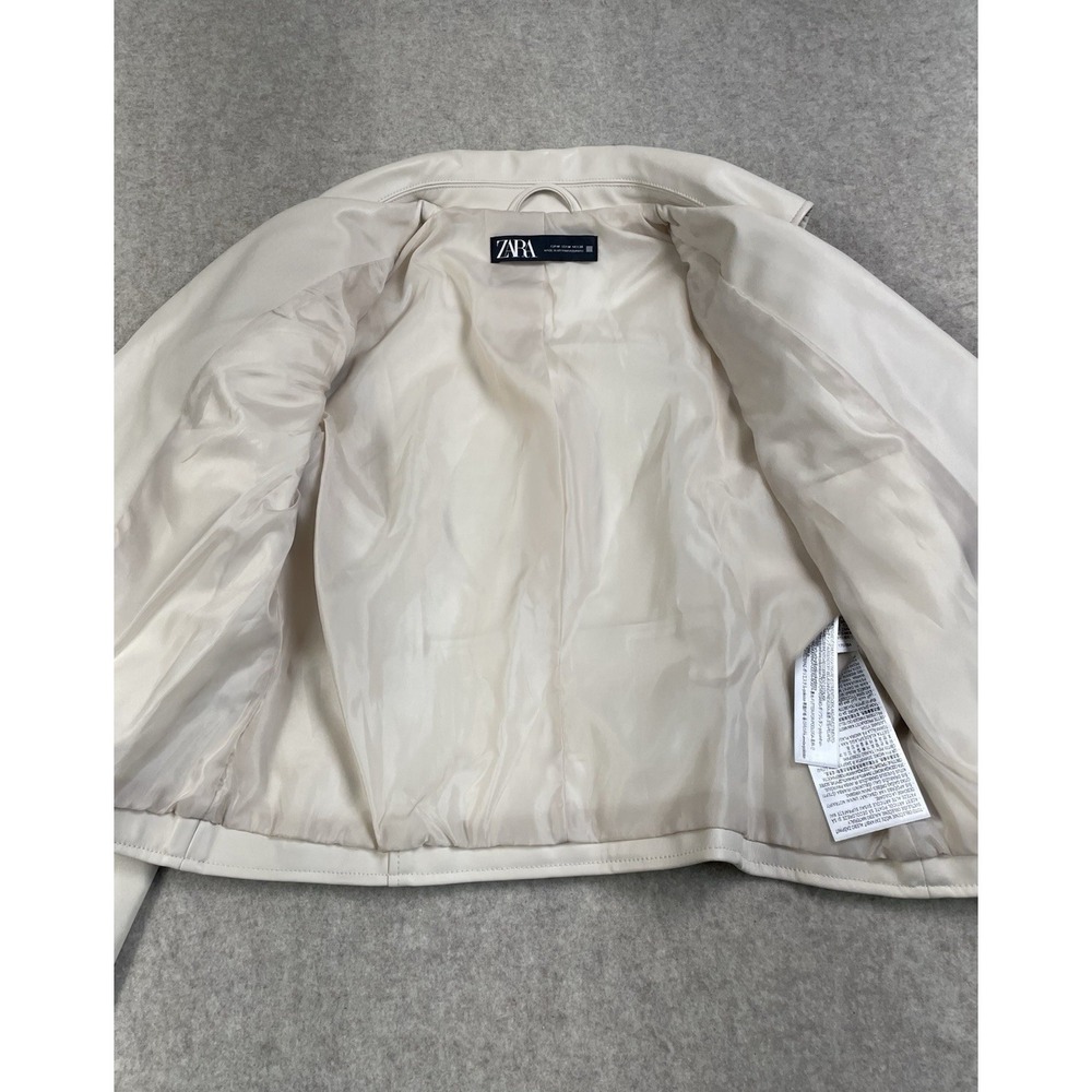 NWOT Zara Womens M Faux Leather Motorcycle Moto Jacket Zip Up Beige - Picture 9 of 16